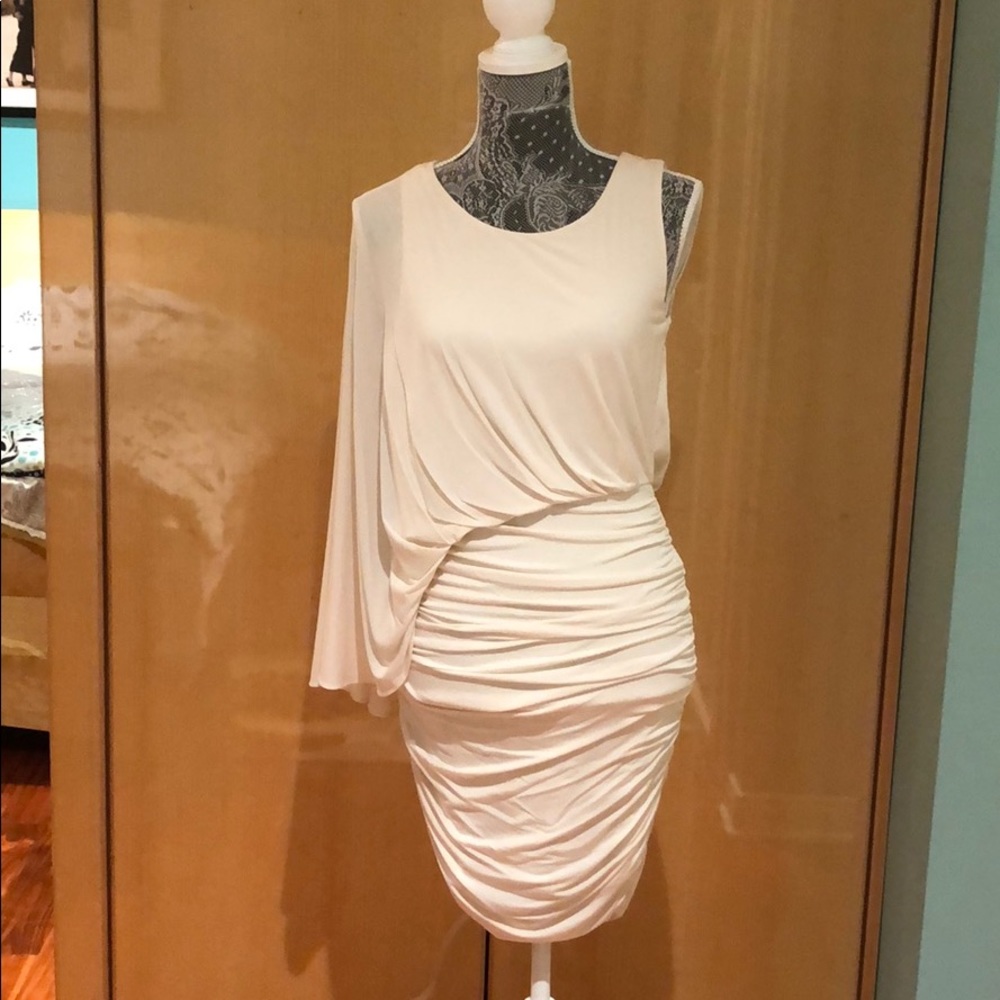 BCBG MazAzria White Rouched Dress